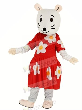 Gray Mouse with Red Dress Mascot Costume Cartoon