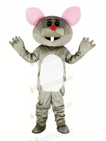 Gray Mouse with Red Nose Mascot Costume Cartoon