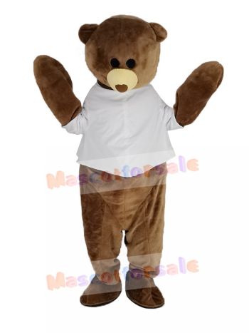 Cute Brown Bear with White Vest Mascot Costume