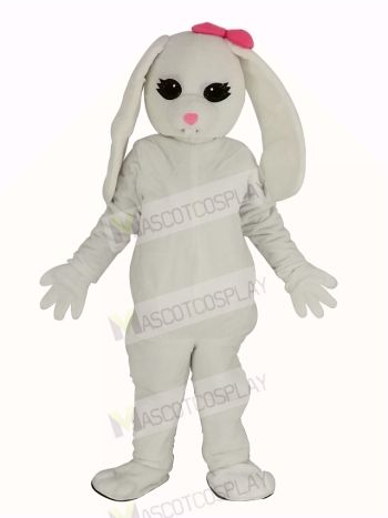 White Rabbit with Pink Bow Mascot Costume