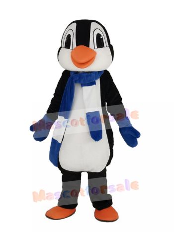 Penguin With Blue and White Scarf Mascot Costume
