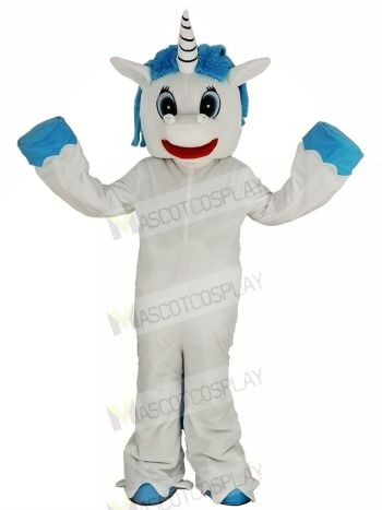 Unicorn with Blue Mane Mascot Costume Cartoon
