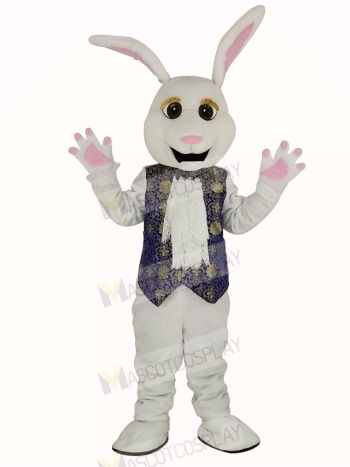 Easter White Rabbit in Blue Vest Mascot Costume