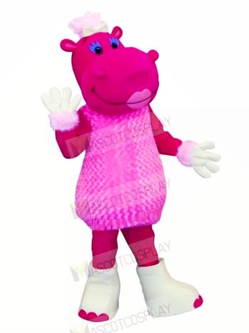 Pink Hippo in Dress Mascot Costumes Cartoon