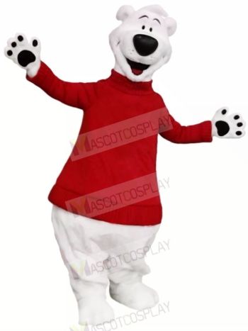 Polar Bear with Red Sweater Mascot Costumes Adult