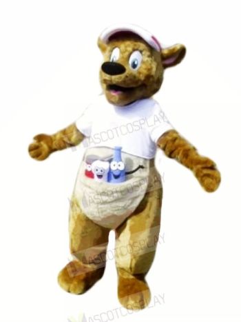 Brown Kangaroo with White T-shirt Mascot Costumes