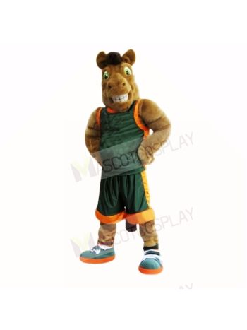 Sport Brown Horse with Green Shirt Mascot Costumes Adult