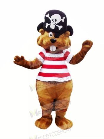 Pirate Brown Beaver Mascot Costume Cartoon