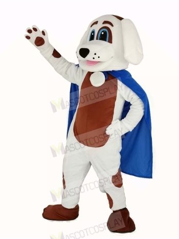 White Dog Brown Belly in Blue Cape Mascot Costume