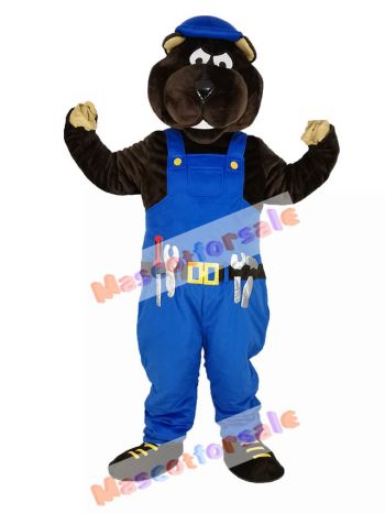 Gopher Worker in Blue Overalls Mascot Costume Animal