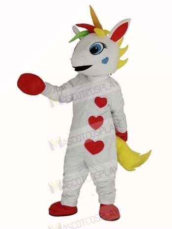 White Unicorn with Colorful Horn Mascot Costume