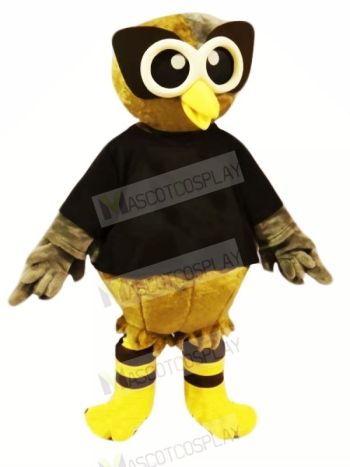 Brown Owl with Black T-shirt Mascot Costumes Cartoon	