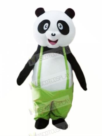 Cute Panda with Green Coat Mascot Costume Cheap