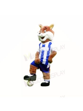 Football Fox with Blue and White Shirt Mascot Costumes Cartoon