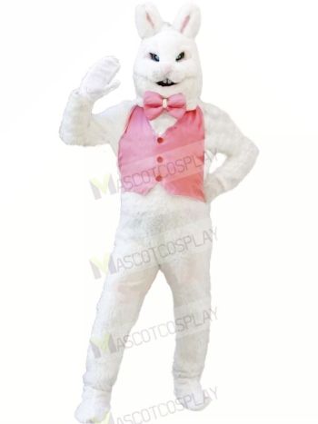 White Bunny Rabbit with Pink Vest Mascot Costumes Cheap	