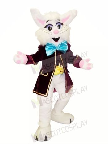 White Bunny with Blue Bowknot Mascot Costumes Animal