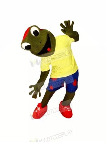 Happy Frog with Yellow T-shirt Mascot Costumes Cartoon