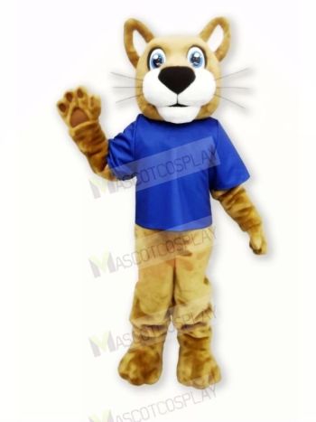 Brown Wildcat with Blue T-shirt Mascot Costumes