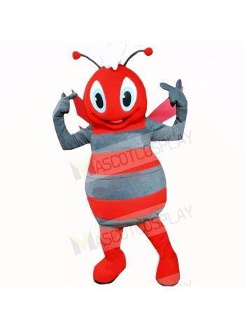 Smiling Grey and Red Bee Mascot Costumes Cartoon