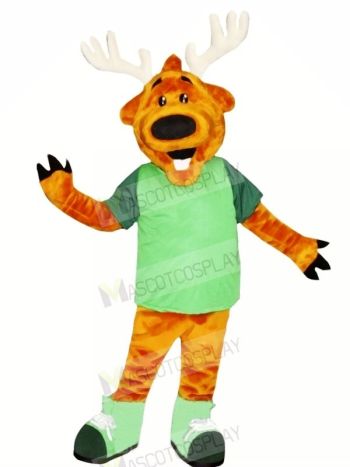 Happy Deer with Green T-shirt Mascot Costume Animal
