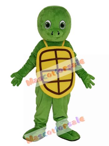 Happy Green Turtle with Yellow Shell Mascot Costume