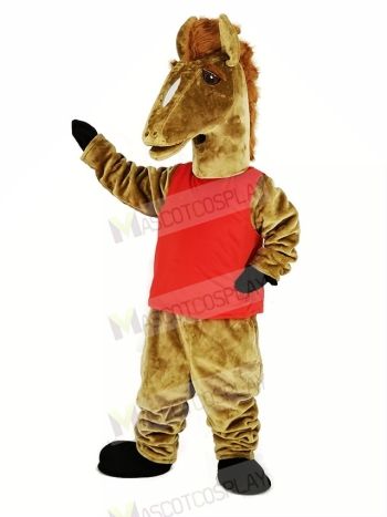 Brown Mustang with Red Vest Mascot Costume Animal