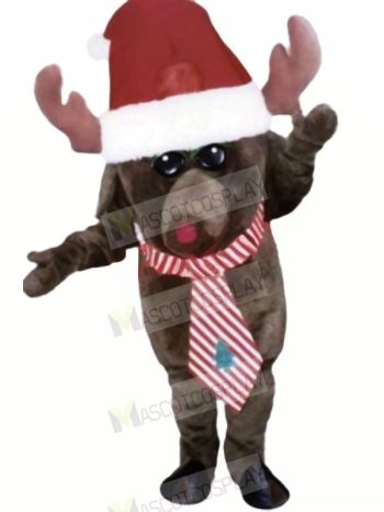 Christmas Moose with Striped Tie Mascot Costumes Animal