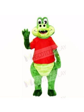 Friendly Crocodile with Red Shirt Mascot Costumes Cartoon