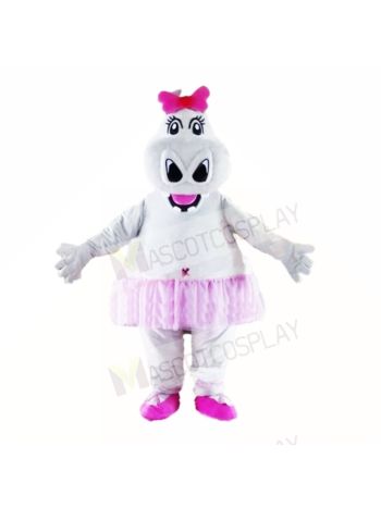 Girl Hippo with Pink Bow Mascot Costumes Cartoon